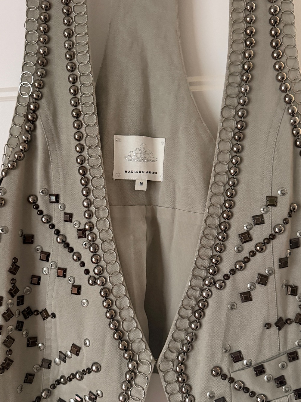 Madison Marcus Light Gray Embellished Sleeveless Vest